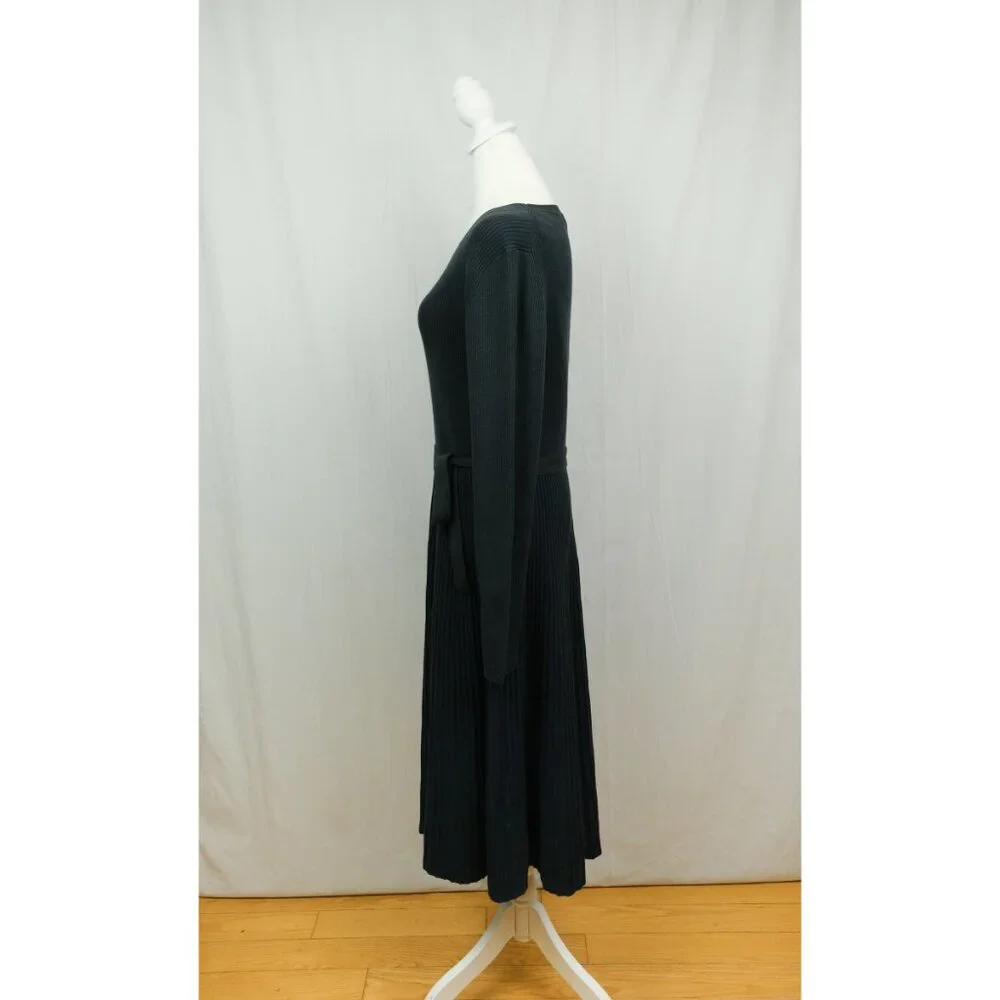 Boden Pleated Knit Dress Navy Size 16-18 Workwear Casual Elegant - Picture 7 of 11
